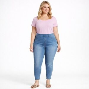 Terra & Sky High Rise Pull On Skinny Jeggings 4X (28W) Stretch Denim Med Wash